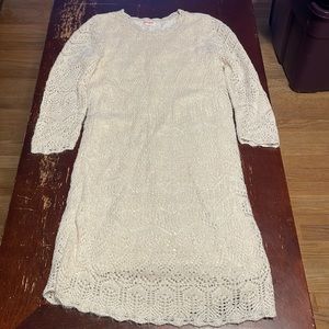 Cat & Jack girls sweater dress cream and gold size XL 14/16